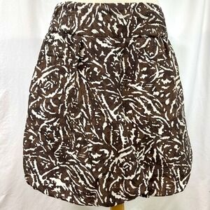 BANANA REPUBLIC Y2K 2000s 100% Silk Mini Bubble Skirt Brown Cream Women's 10